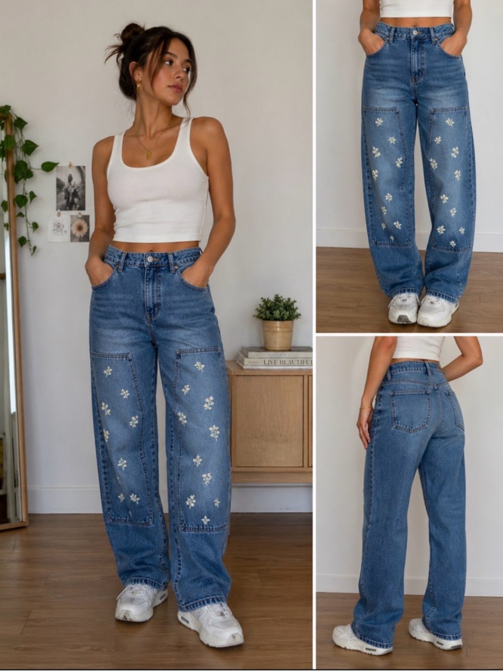 Old navy High-rise O.G loose vintage style floral embroidered jeans (Y2K / 90s 4